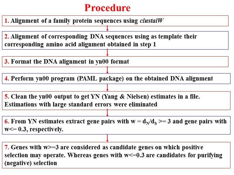 1. Alignment of a family protein sequences using clustalW 2. Alignment of corresponding DNA